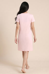 Zivame Farm Lore Knit Cotton Knee Length Nightdress - Cradle Pink — thumbnail 3